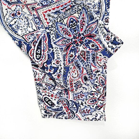 TALBOTS The Perfect Crop Paisley Scroll Patriotic Talavera Vibrant Crop Pants 8 - Picture 3 of 7